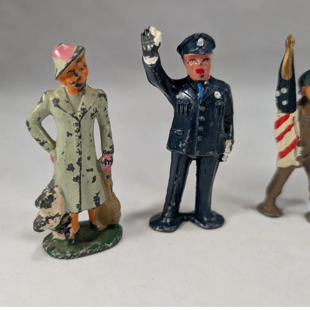 Vintage Barclay Manoil Lead‎ Slush Mold Figures Soldier Police Porter Lot of 5